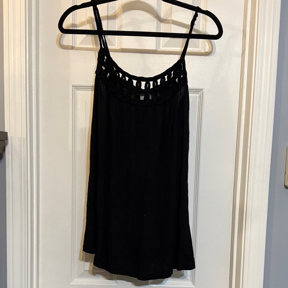 Kische Black Crochet-Detail Spaghetti Strap Camisole